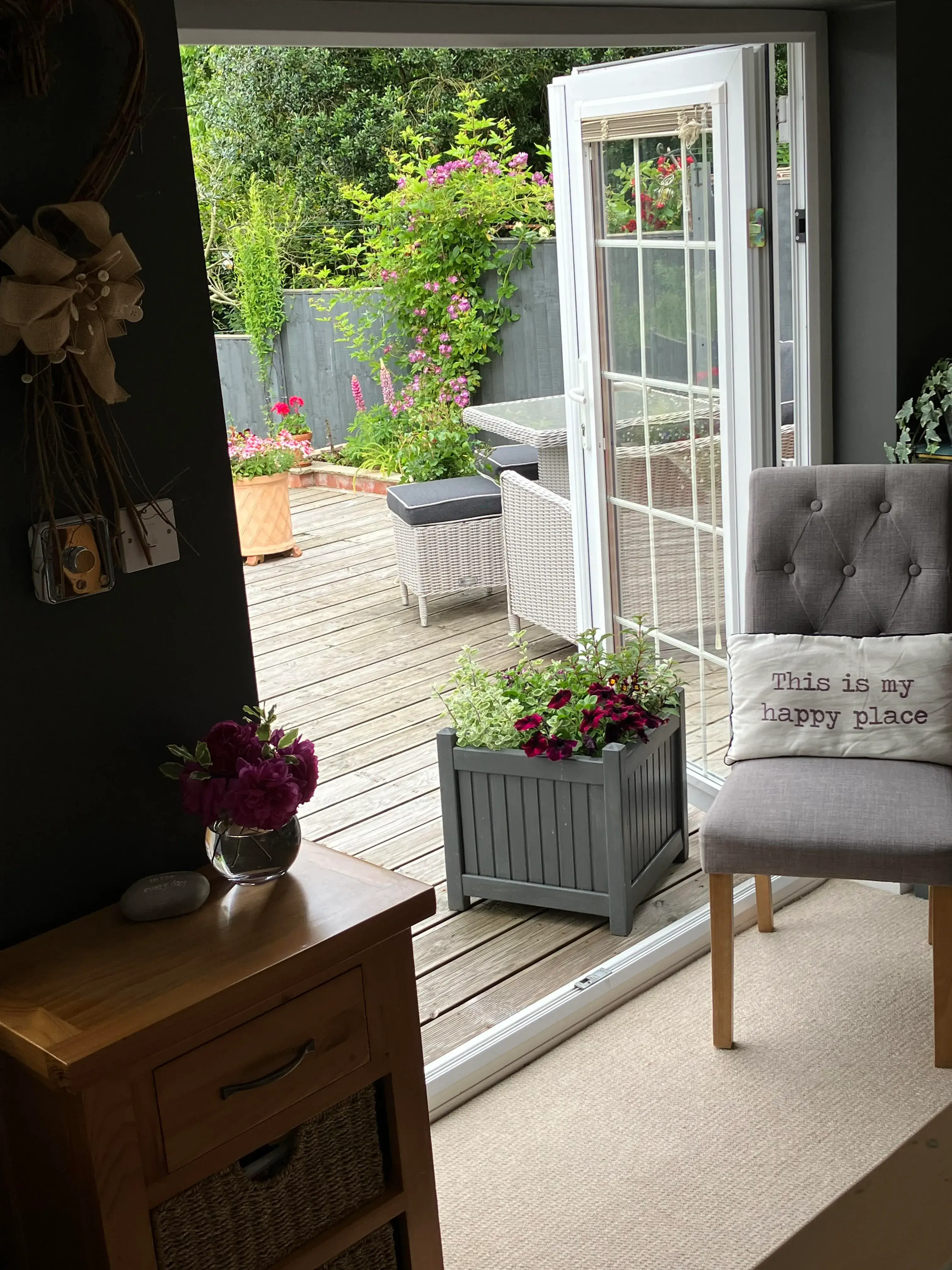 Entrance from the therapy room to the decking and garden area.